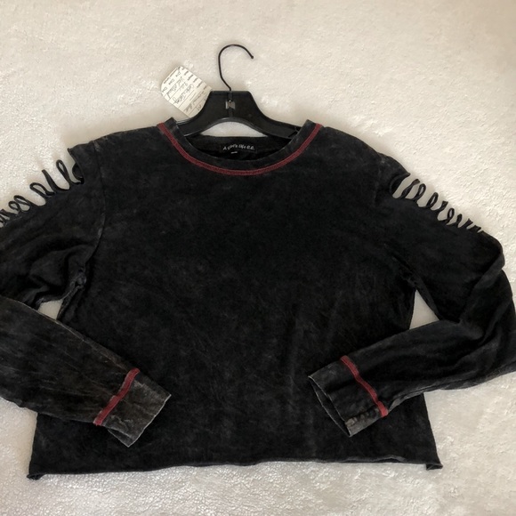 New Destructed Crop mineral washed Long sleeve Jersey T-shirt! Medium! Made USA! - Picture 10 of 10